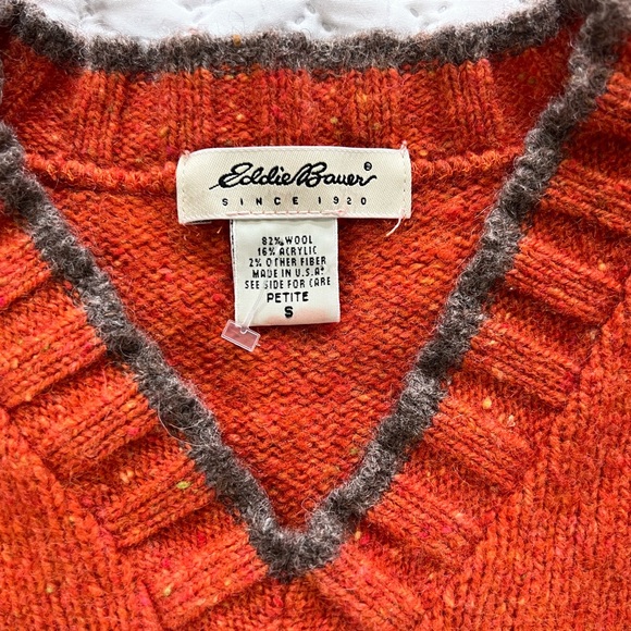 Vintage Eddie Bauer 90s Grunge Nirvana Fair Isle Burnt Orange Wool Petite Small - Picture 3 of 9